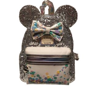 Loungefly Silver Sequin Backpack with Colorful Bow